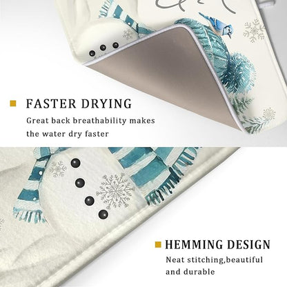 Giwawa Blue Snowman Dish Drying Mat Xmas Trees Bird Winter Snowy Scene Dish Drainer Mats 18"x24" Microfiber Reversible Dish Drying Rack Pad Protector for Kitchen Countertop Decor
