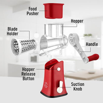 Zulay Kitchen Rotary Cheese Grater 5 Blade Cheese Shredder - Manual Hand Crank Cheese Grater With Reinforced Suction & 5 Interchangeable Drums - Easy to Use, Vegetable Chopper Round Mandoline Slicer - Image 8