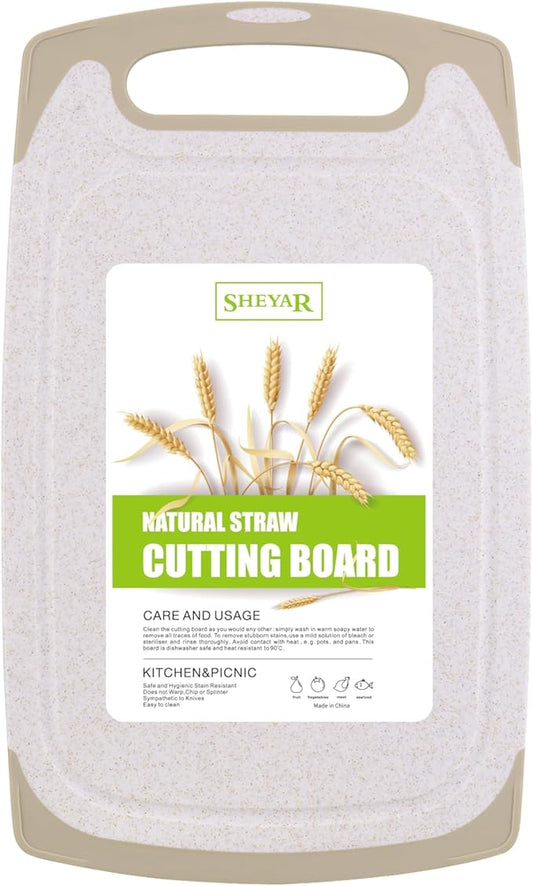 Cutting Board for Kitchen, Wheat Straw Fiber Cutting Board, Dish Washer Safe, w/Juice Grooves for Meat, Veggies,Easy Grip Handle, Non-slip Surface,Eco-friendly,Serveware Accessories(13.8‘x8.2‘)