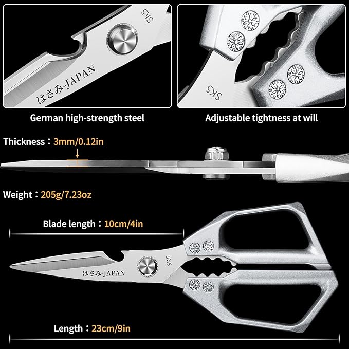 Kitchen Scissors for Food Japanese - Poultry Shears, Japanese All Purpose Heavy Duty for Chicken Wing/Bone, Meat, Quail, Fish, Turkey, Vegetables, Stainless Steel Cooking Aid Scissors, Dishwasher Safe - Image 4