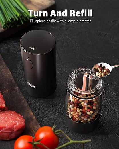 TOMEEM Upgraded Larger Capacity Electric Salt and Pepper Grinder Set Rechargeable with LED lights, Stainless Steel Automatic Pepper and Salt Grinder Refillable with 5 Adjustable Coarseness Black - Image 5