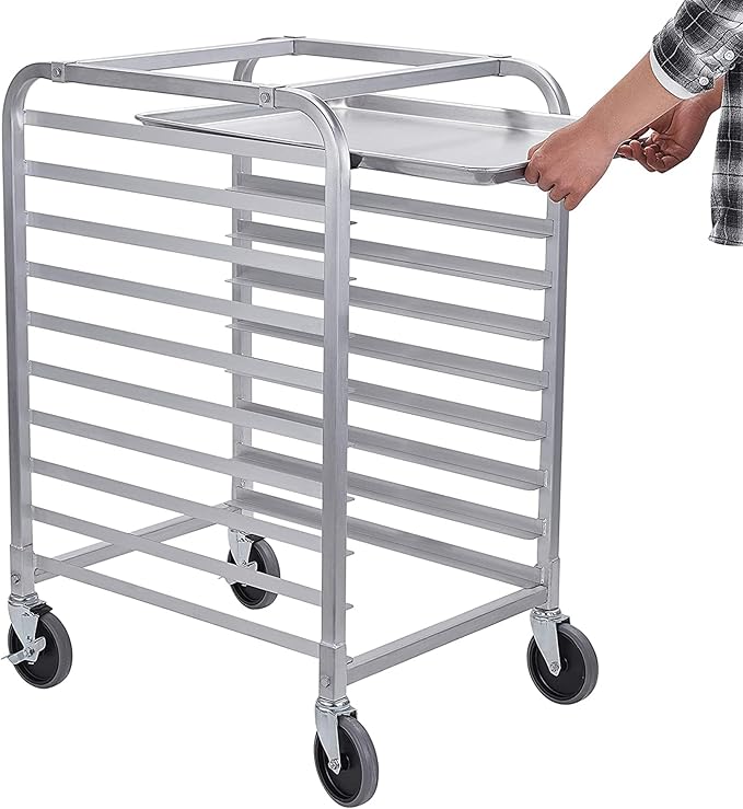 HALLY SINKS & TABLES H Bun Pan Rack 10 Tier with Wheels, Commercial Bakery Racking of Aluminum for Full & Half Sheet - Kitchen, Restaurant, Cafeteria, Pizzeria, Hotel and Home, 26" L x 20" W x 38" H - Image 6