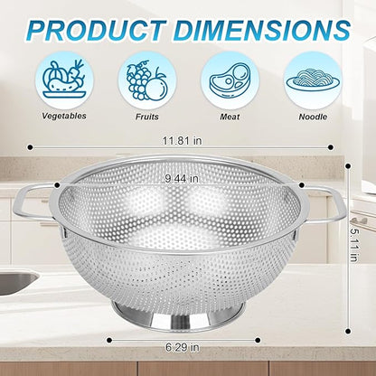 304 Stainless Steel Colander, Micro-Perforated 5-Quart Strainer with Base, Dishwasher Safe. Great for Pasta, Noodles, Vegetables & Fruits - Image 2