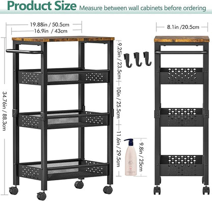 Vivihomety Utility Slim Storage Cart with Wheels, 4-Tier Narrow Rolling Organizer Shelf with Wood Top, Metal Storage Rack and Space-Saving Organizer for Bathroom, Kitchen, Laundry Room, Small Spaces - Image 2