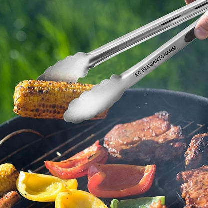 BBQ Tongs for Grilling, 17" Long Kitchen Cooking Stainless Steel Heavy Duty Locking Grill Tongs with Soft Grip Silicone Handle - Image 5