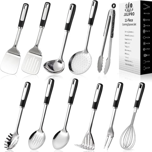 Stainless Steel Kitchen Utensil Set – Premium Thickened Cooking Utensils Set, Silver Kitchen Tools Set for Cooking, Dishwasher Safe Kitchen Tool Set