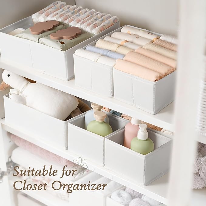 Criusia Drawer Organizers 18-Piece Set, Dresser Organizer for Baby Clothes, Foldable Closet Storage & Drawer Dividers for Underwear, Socks, Nursery, White - Image 6