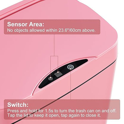 Vanpopubs 2 Pack 2.7 Gal Bathroom Trash Can with Lid, Automatic Trash Can Small Smart Garbage Can Touchless, Slim Motion Sensor Waterproof Plastic Trash Bins for Bedroom Office Kitchen Toilet Pink - Image 6