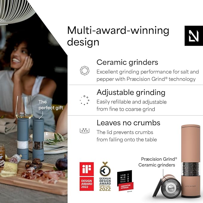 LARS NYSØM Salt and Pepper Grinder Set Manual, Stainless Steel Salt and Pepper Mills with Adjustable Ceramic Grinder I Design Spice Shakers (Blush Rose) - Image 2
