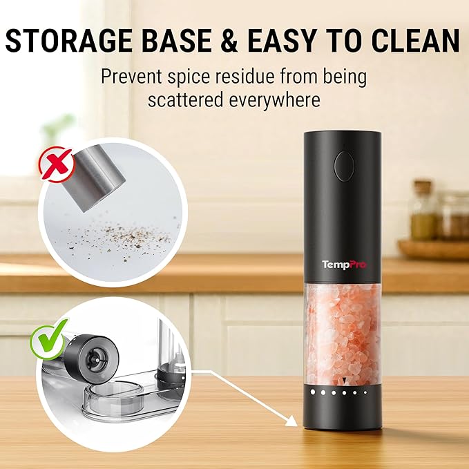 TempPro Electric Salt and Pepper Grinder Set Rechargeable, 110ml Automatic Pepper Grinder Shakers with External Adjustment, Refillable Pepper Mill Set for House Warming Gifts(Previously ThermoPro) - Image 8