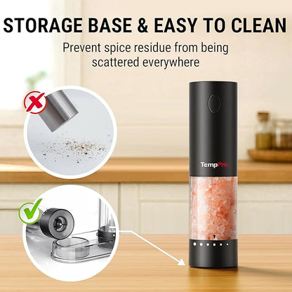 TempPro Electric Salt and Pepper Grinder Set Rechargeable, 110ml Automatic Pepper Grinder Shakers with External Adjustment, Refillable Pepper Mill Set for House Warming Gifts(Previously ThermoPro) - Image 8