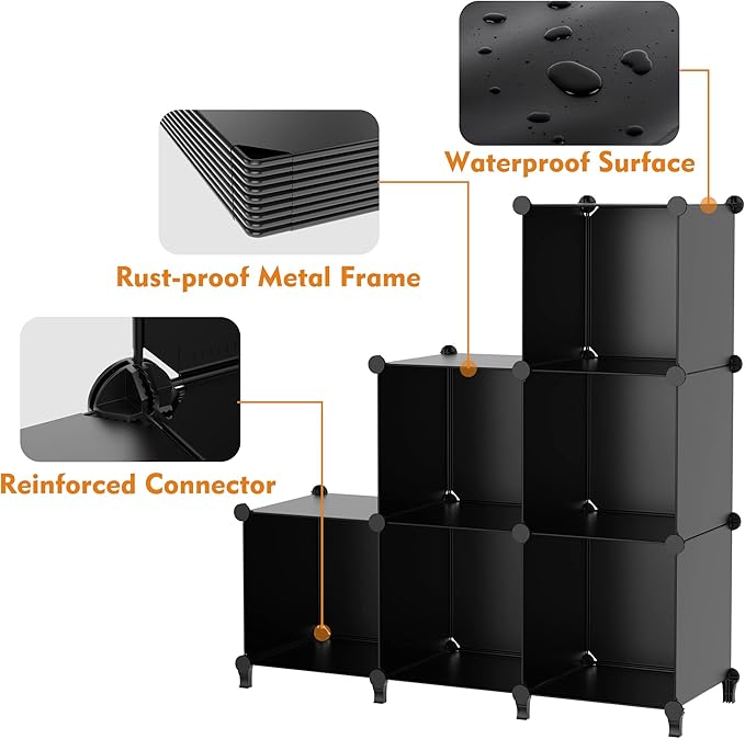 HOMIDEC Closet Organizers and Storage, 16 Cube Storage Organizer, Closet Organizer Bookshelf Cubes Shelves for Clothes, Bedroom, Kids Room, Bathroom, Wardrobe, Garment Racks, Black - Image 6