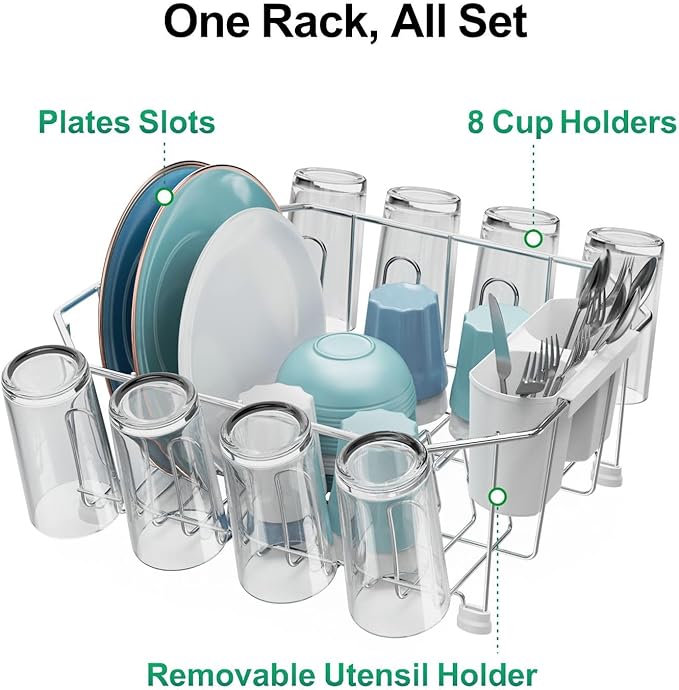GSlife Small in Sink Dish Drying Rack - Stainless Steel Compact Dish Drainer for RV Kitchen Apartment Sink, Rust Resistant Inside Sink Rack, 1–2 Person Households, 11.6" W x 13.4" L, Silver - Image 4