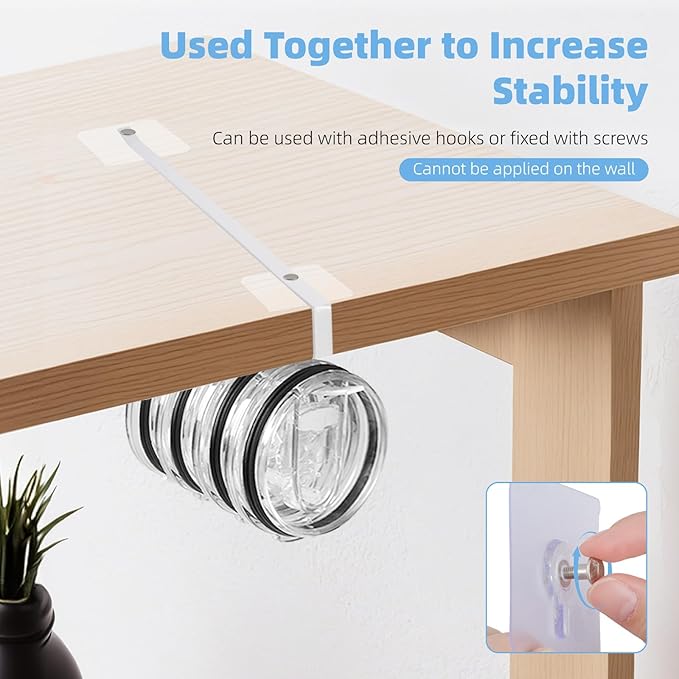 Tumbler Lid Organizer, 2 Pack for Yeti Lid Organizer, Space Saving Water Bottle Lid Holders, Tumbler Lid Holder Up to 12 Lids,No Drilling,Cup Lid Organizers for Kitchen Under Cabinet Storage (White) - Image 5