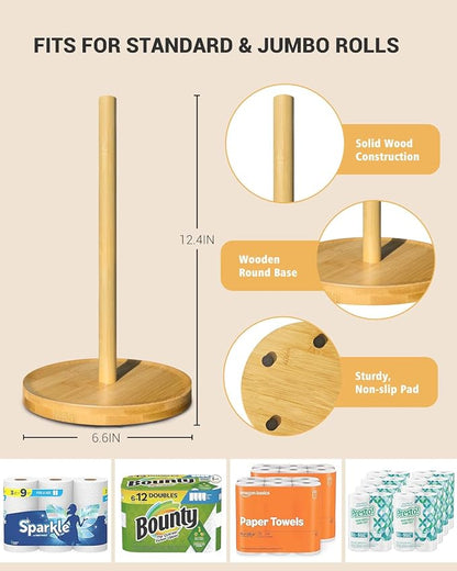 NESAPTO Paper Towel Holder Countertop, Wooden Freestanding Paper Towel Stand for Modern Farmhouse & Cottagecore Decor, Kitchen Bathroom Essential, Bamboo - Image 3