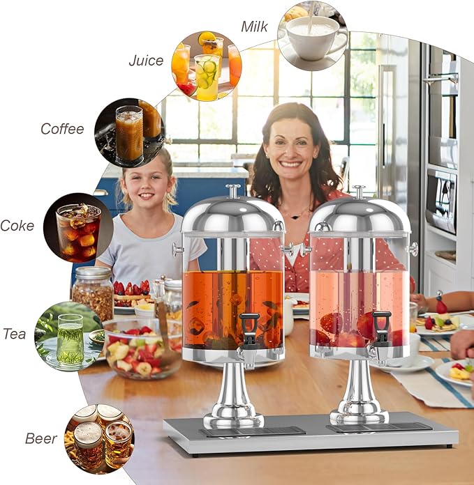 Beverage Dispensers, 4.4 Gallon/16-L Commercial Beverage Dispenser Cold Drink Dispenser Stainless Steel Drink Dispensers with Centre Ice Core and Stand Drip Trays for Parties Pub Cafeteria - Image 5
