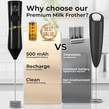 Zulay Kitchen Rechargeable Milk Frother - Dynamic - 3 Speeds, 3 Whisk Attachments, 500 mAh USB Charging, Drink Mixer For Latte, Cappuccino, Matcha, Protein Powder, Coffee Foam - Black - Image 3
