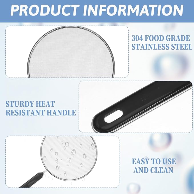 Splatter Screen for Frying Pan 7.5’’ Stainless Steel Grease Splatter Guard with Comfortable Grip Handle Pan Cover Cooking Protector Ultra Fine Mesh Prevents Oil Splatters for Frying Cooking (Black) - Image 4