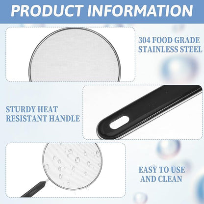 Splatter Screen for Frying Pan 7.5’’ Stainless Steel Grease Splatter Guard with Comfortable Grip Handle Pan Cover Cooking Protector Ultra Fine Mesh Prevents Oil Splatters for Frying Cooking (Black) - Image 4
