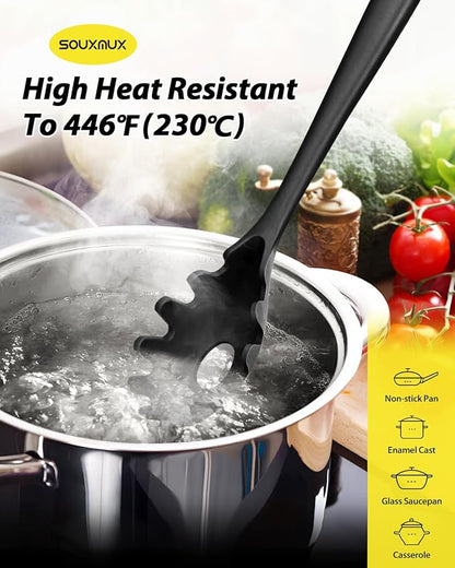 3 Pcs Silicone Kitchen Utensils Set, Soup Ladle-Pasta Fork-Slottede Spoon, Nonstick BPA Free High Heat Resistant Cooking Utensils for Mixing, Serving, Draining, Turning, Stirring