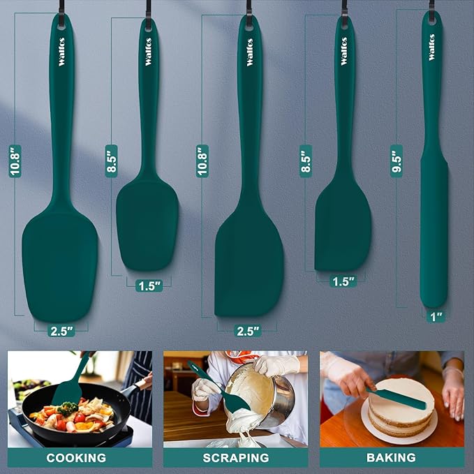 Walfos Silicone Spatula Set of 5 - (600°F) High Heat Resistant Dark Green Kitchen Scraper Spatulas, One-Pieces Seamless Design, Perfect for Cooking Mixing & Baking - BPA Free and Dishwasher Safe - Image 4