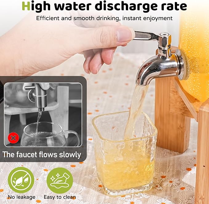 MOBYKE 2 PCS 1.6 Gallon Drink dispenser, Large Water Glass Beverage Dispenser With Wood Stand for Parties With Stainless Steel Spigot, Ideal for Lemonade,Juice, Tea, and Party Drinks