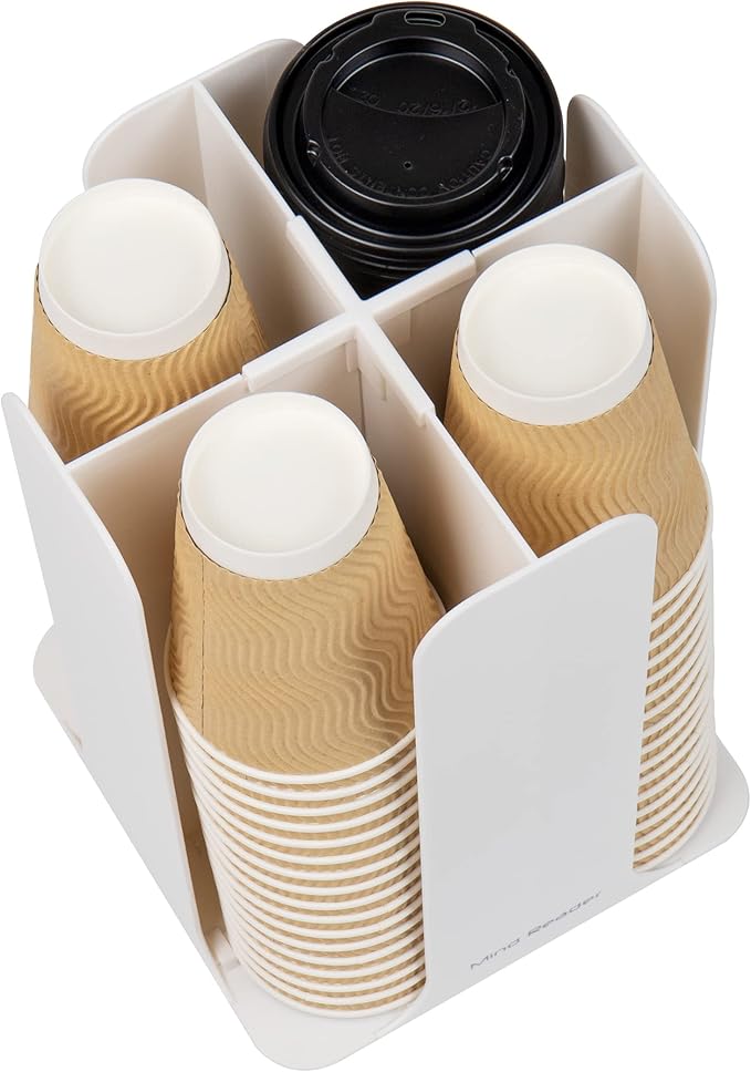 Mind Reader Cup and Lid Carousel, Countertop Org, Coffee Bar, Beverage Cup Holder, Plastic, 7.75"L x 7.75"W x 11.5"H, White - Image 5