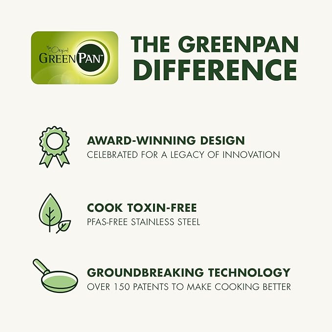 GreenPan Stainless Steel Cookware Set, 11 Piece, Induction Cookware, Dishwasher Safe, Oven Safe to 600F, Large 8QT Stock Pot, Sauce, Saute, Frying Pans, Pots & Pans Kitchen Essentials, Silver - Image 10