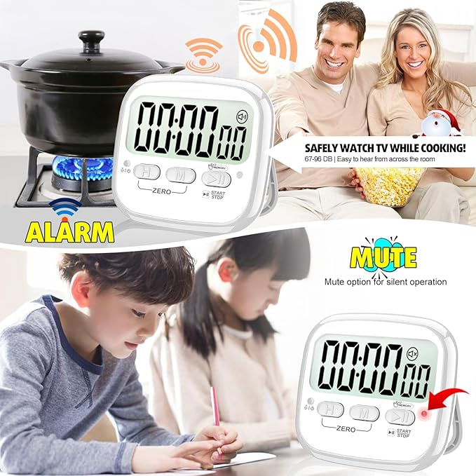 AyayaBoss 2-Pack Magnetic Kitchen Timers for Cooking, Digital Stop Watch Countdown Timer for Kids, Teachers, Classroom, Office, Exercise - Battery Included - Image 8