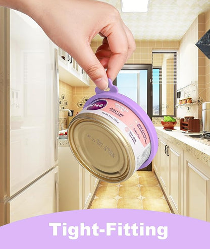 Comtim Cat Food Can Covers Lids for 5.5 oz Cans, 2 Pack Silicone Cat Food Can Lids for 5.5 oz 5.3 oz Cans...Pet Food Can Covers Reusable Can Toppers Savers for Wet Food (Lilac purple)