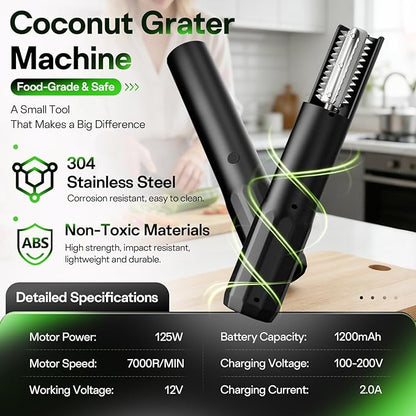 2026 New Electric Coconut Grater (with 100 Pairs of Gloves), 125W USB Rechargeable Handheld Coconut Scraper Machine, Waterproof Anti-Splash for Coconut, Cheese, Chocolate