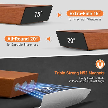 Rolling Knife Sharpener, Diamond & Ceramic Disc, 15° & 20° Magnetic Angle, Fast & Safe for Any Hardness, Sharpening Kit for Kitchen & Pocket Knives, Razor-Sharp Edge, Leather Strop, Premium Kit - Image 6