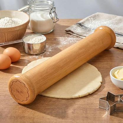 Chengu Wooden Cookie Rolling Pin 1/4-in. Fixed Depth Rolling Pins for Baking Hardwood Dough Roller Cake Supplies for Mothers Day Cookie Cutters Pie Chapati Fondant Gifts Holiday Party Wedding