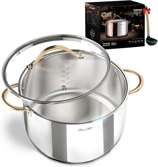 Ciwete 8 Quart Stock Pot, 3 Ply Whole Clad Stainless Steel Stock Pot, 8 QT Cooking Pot with Lid, Induction Pot for Cooking, 18/10 Stainless Steel Cookware Stockpots Oven, Gas and Dishwasher Safe by Ciwete
