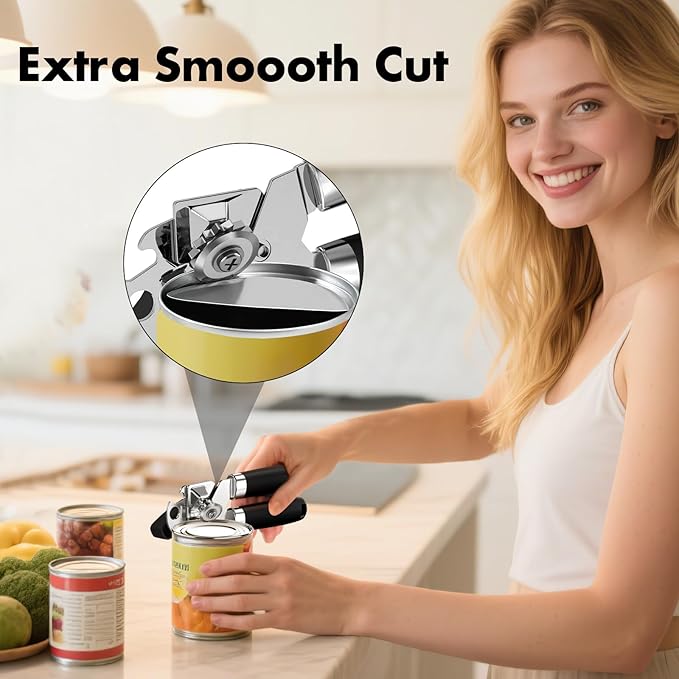 3PCS Can Opener Manual & Bottle Opener & Wine Opener, Smooth Edge Can Openers with Strong Magnet, Heavy Duty Stainless Steel Abrelatas Handheld Waiter Corkscrew - Premium Kitchen Supplies (Black) - Image 2