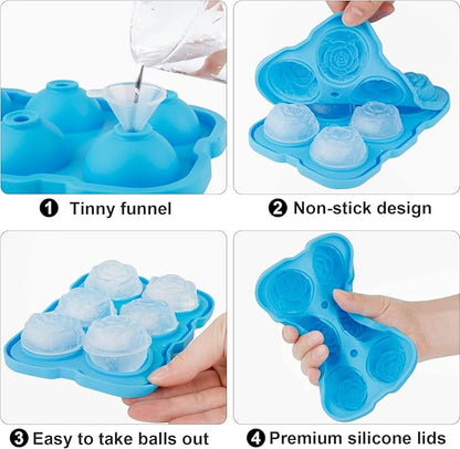 Ice Cube Tray, Mikiwon 2 inch Rose Ice Cube Trays With Covers, 6 Cavity Silicone Rose Ice Ball Maker, Easy Release Large Ice Cube Form for Chilled Cocktails, Whiskey, Bourbon & Homemade Juice (Blue) - Image 3
