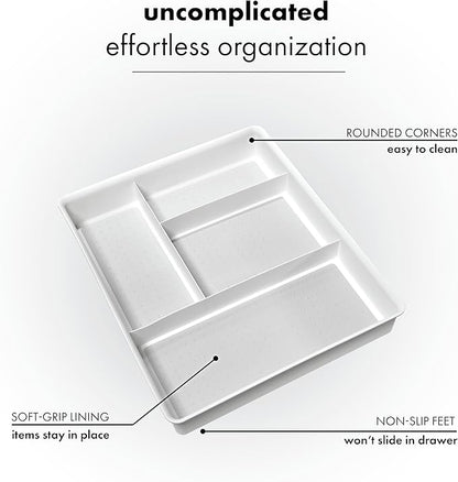 madesmart 4 Compartment Drawer Organizer, Multi Purpose Storage for Utensils, Office Tools, Cords, & Small Household Items, Tech Accessories, Arts & Crafts Supplies, Non Slip Lining, White - Image 3