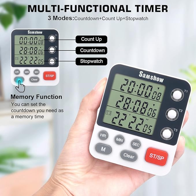 Digital Dual Kitchen Timmers 3 Channels Count UP/Down Timer Cooking Timers Large Display Triple Timmer Magnetic Stopwatch Timer-timers for Classroom Kid Adjustable Volume Loud Alarm(Battery Included) - Image 3
