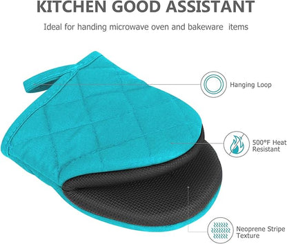 1 Pair Short Oven Mitts - Silicone Kitchen Oven Gloves High Heat Resistant 500℉, Mini Oven Mits with Non-Slip Grip Surfaces and Hanging Loop for BBQ, Baking, Cooking and Grilling (Coral Blue) - Image 4