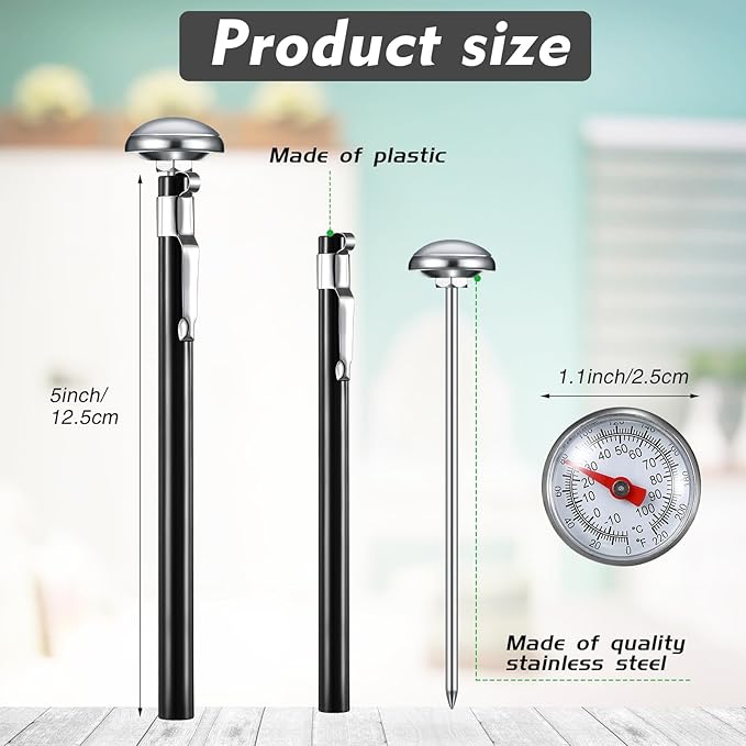 Xuhal 12 Pcs Stainless Steel Kitchen Thermometer with 5 Inch Long Stem 1 Inch Dial Thermometer Milk Frothing Food for Oven Probe Meat Grill BBQ Cooking Chocolate Water (Black) - Image 2