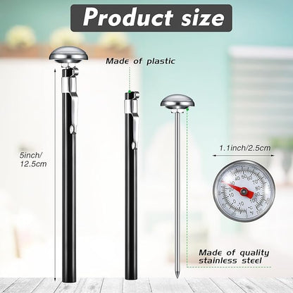 Xuhal 12 Pcs Stainless Steel Kitchen Thermometer with 5 Inch Long Stem 1 Inch Dial Thermometer Milk Frothing Food for Oven Probe Meat Grill BBQ Cooking Chocolate Water (Black) - Image 2