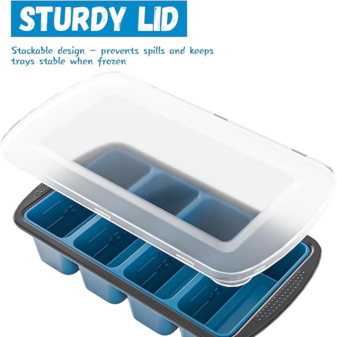 GORCI Silicone Freezer Tray With Lid, 8 Large 1 Cup Soup Freezer Molds, Soup Freezer Container for Meal Prepping, Large Ice Cube Tray， Perfect for Storing Leftovers, Sauces, Lasagna, 2-Pack - Image 6