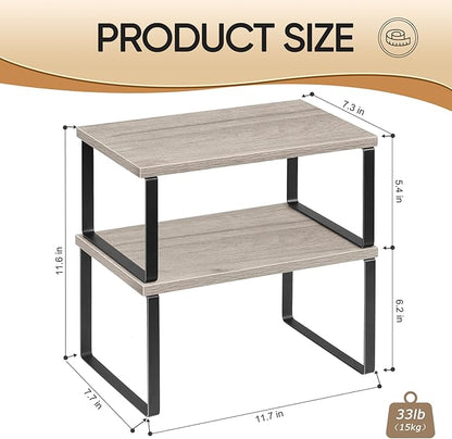 NEX Kitchen Cabinet and Counter Shelf Organizer, Shelf Riser for Pantry Countertop Cupboard Desk Top, Stackable & Expandable, Set of 4, Black and Greige - Image 3