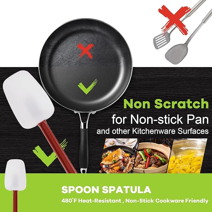 Kitchy Silicone Rubber Spatula and Spoon Set - High Heat Spatula Spoon, Commercial Cooking Set (1 Spoonula + 2 Scrapers, 14 Inches) - Image 2