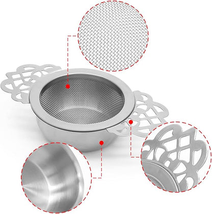 Bonsicoky 2 Pack Tea Strainer Bowl, Stainless Steel Loose Leaf Tea Filter for 2.5-4 Inch Cup Mouth, Silver