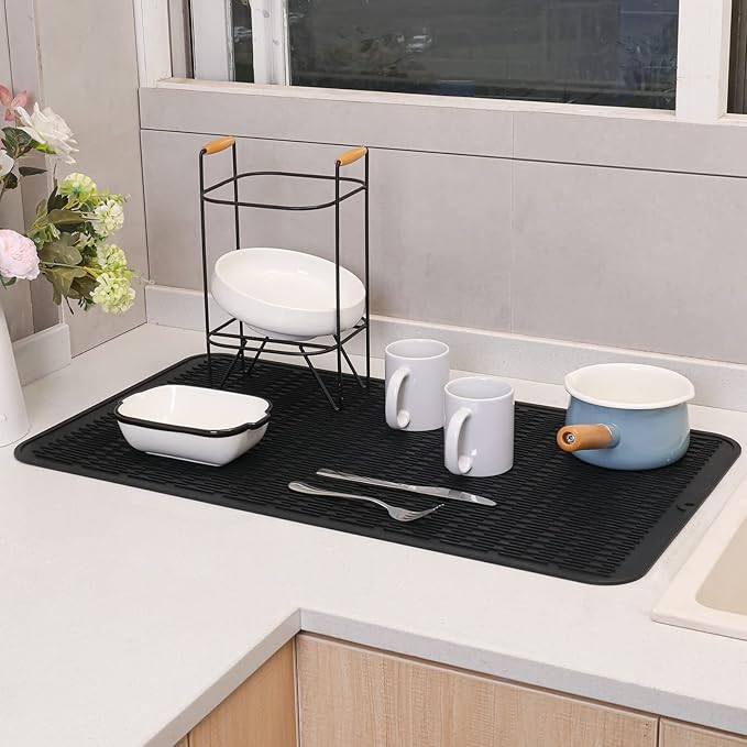 MicoYang Silicone Dish Drying Mat for Multiple Usage,Easy clean,Eco-friendly,Heat-resistant Silicone Mat for Kitchen Counter or Sink,Refrigerator or Drawer Liner Black 4XL 32 inches x 18 inches - Image 7