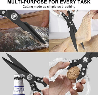 CGBE Kitchen Scissors, Multi-Purpose Kitchen Shears, Heavy Duty Food Scissors for Chicken, Poultry, Fish, Meat & Herbs with Non-Slip Grips (Transparent Black) - Image 5