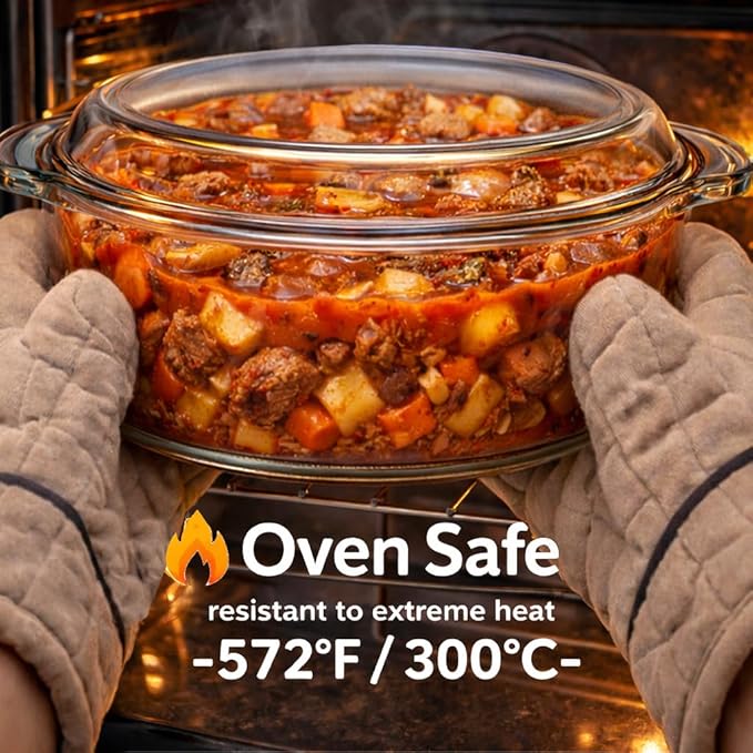 Ums 2.2 Quart Glass Casserole Dish with Lid, Round Glass Baking Dishes for Oven with Lid, Round Covered Casserole Dish, Microwave and Dishwasher Safe Clear Bakeware