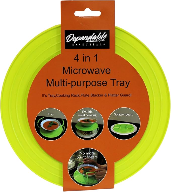 Microwave Multipurpose 4 in 1 Tray Stand Rack Splatter Guard Carry Tray Stacking Shelf (2, Green)