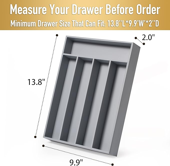 Besilord Bamboo Silverware Holder - Drawer Organizer with 5 Slots (Gray) - Image 2